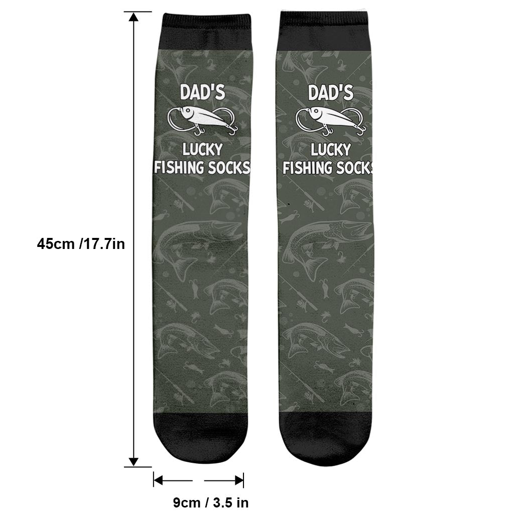 Lucky Fishing Socks - Gift for dad, uncle, aunt, grandma, grandpa, mom, son, daughter, brother, sister, granddaughter, grandson, husband, wife, boyfriend, girlfriend, friend, co-worker - Personalized Socks