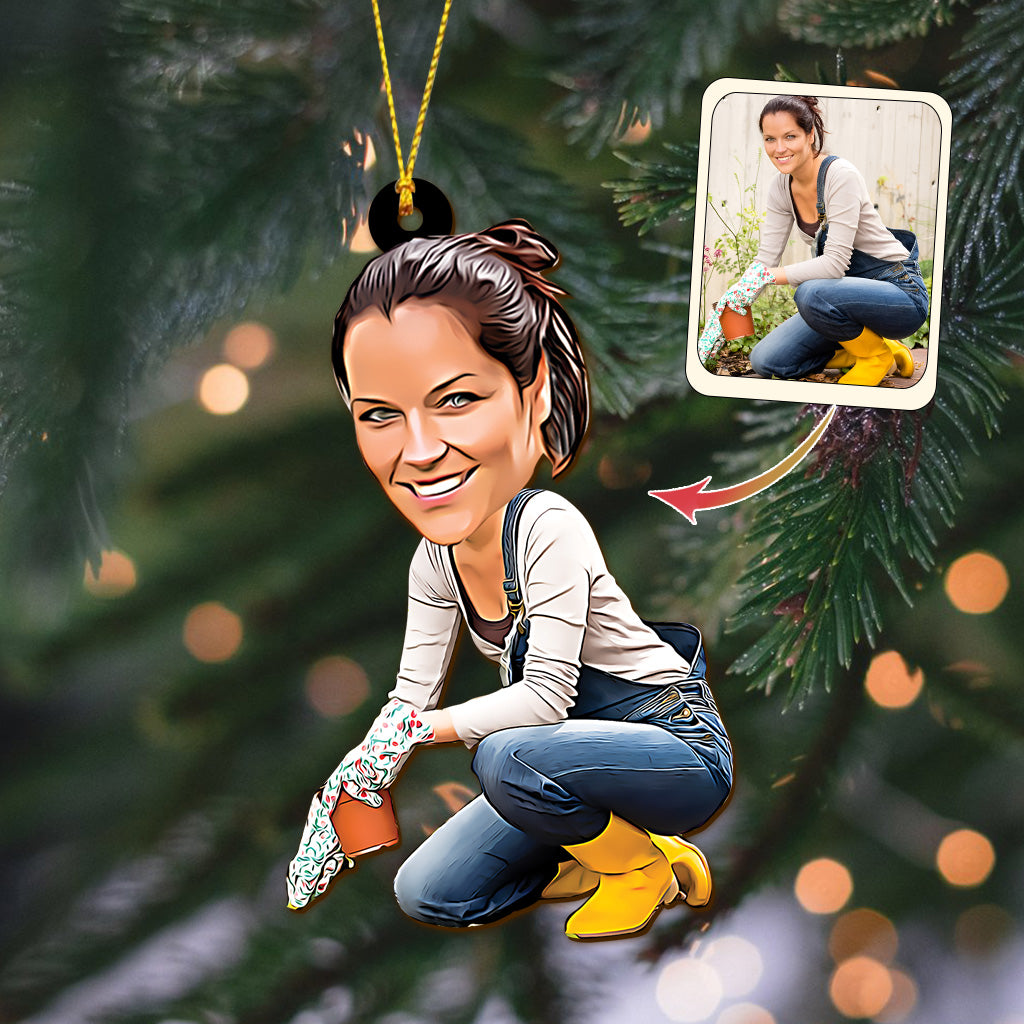 Portrait caricatural de jardinier - Ornement de jardinage personnalisé