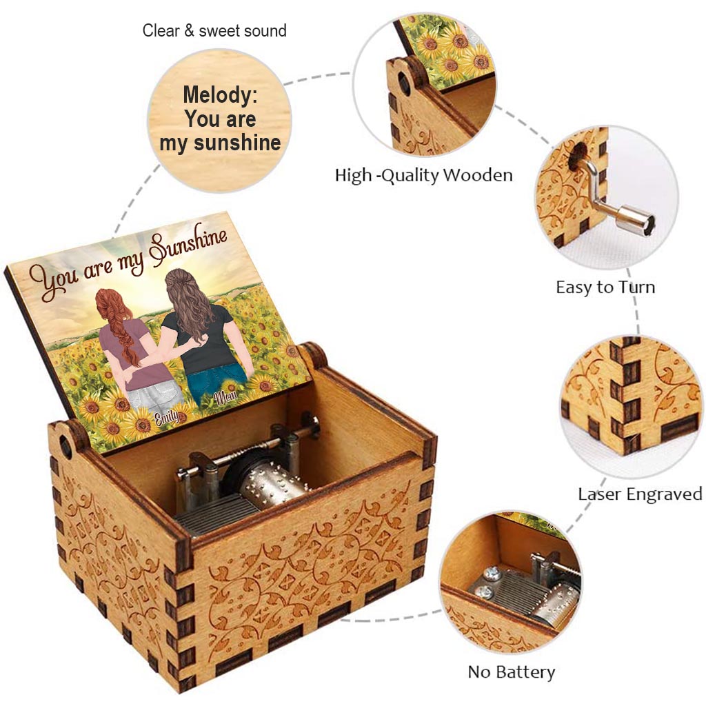 Tu es mon rayon de soleil - Boîte à musique à manivelle personnalisée pour la fête des mères