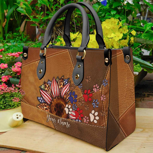 All American Dog Mom - Personalized Independence Day Leather Handbag