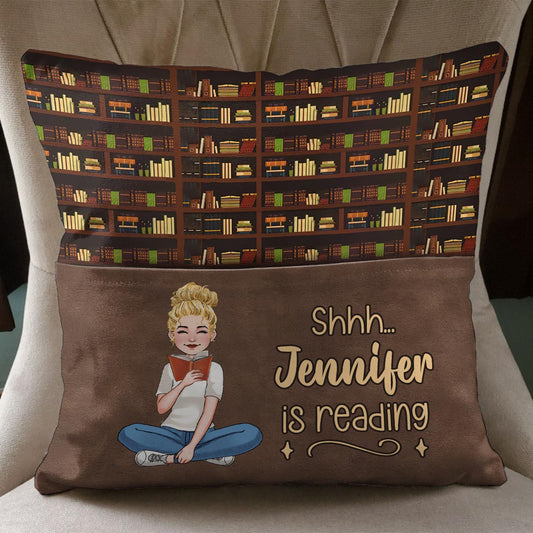 Coussin de lecture personnalisé « Je lis en silence »