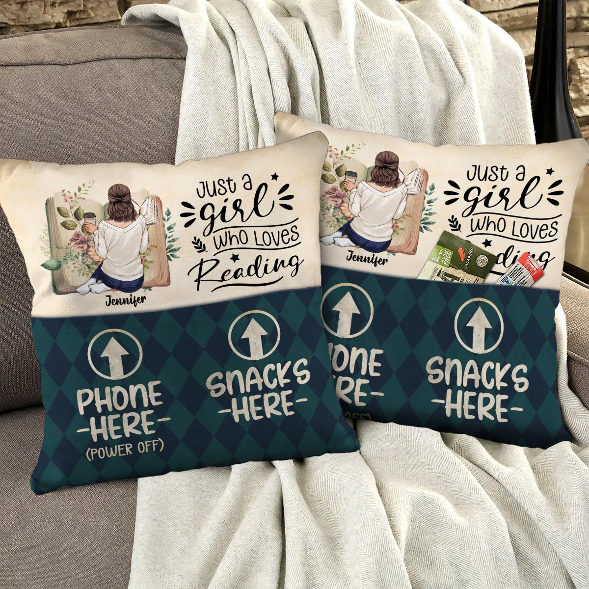 Juste une fille qui aime lire - Coussin à poche en forme de livre personnalisé