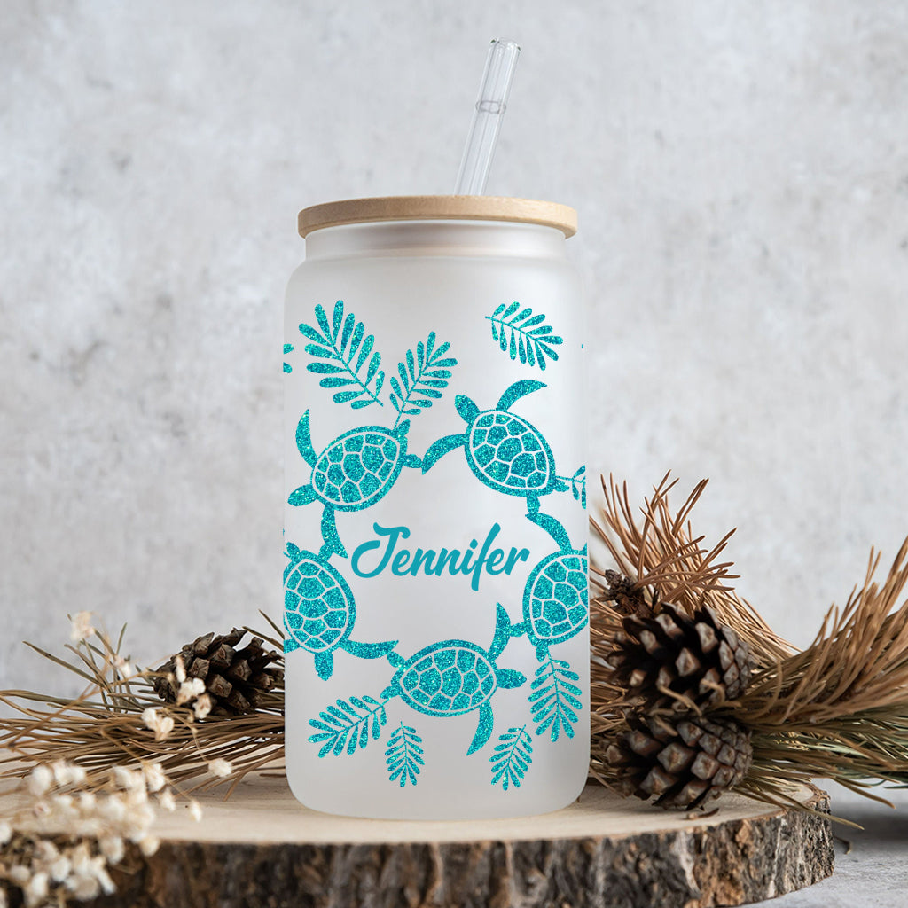 J'adore les tortues - Canette en verre personnalisée avec une tortue