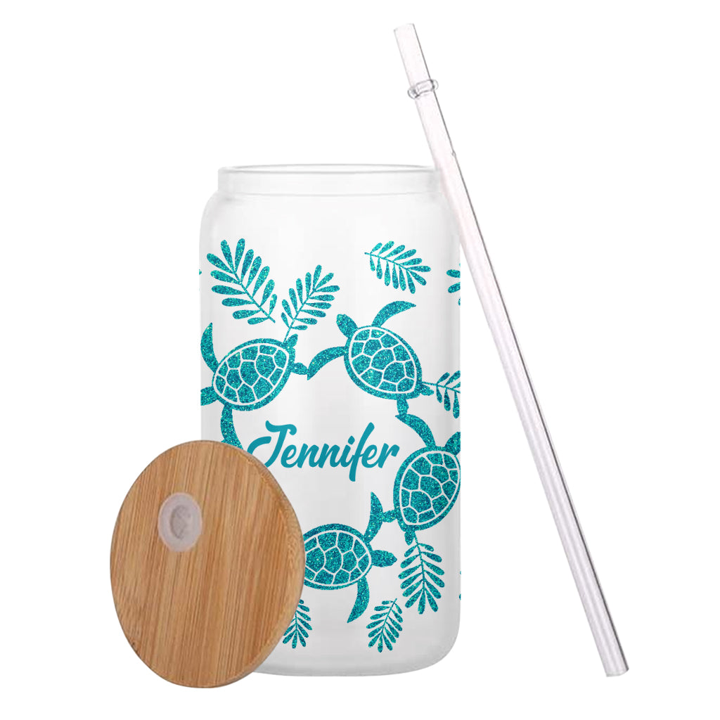 J'adore les tortues - Canette en verre personnalisée avec une tortue