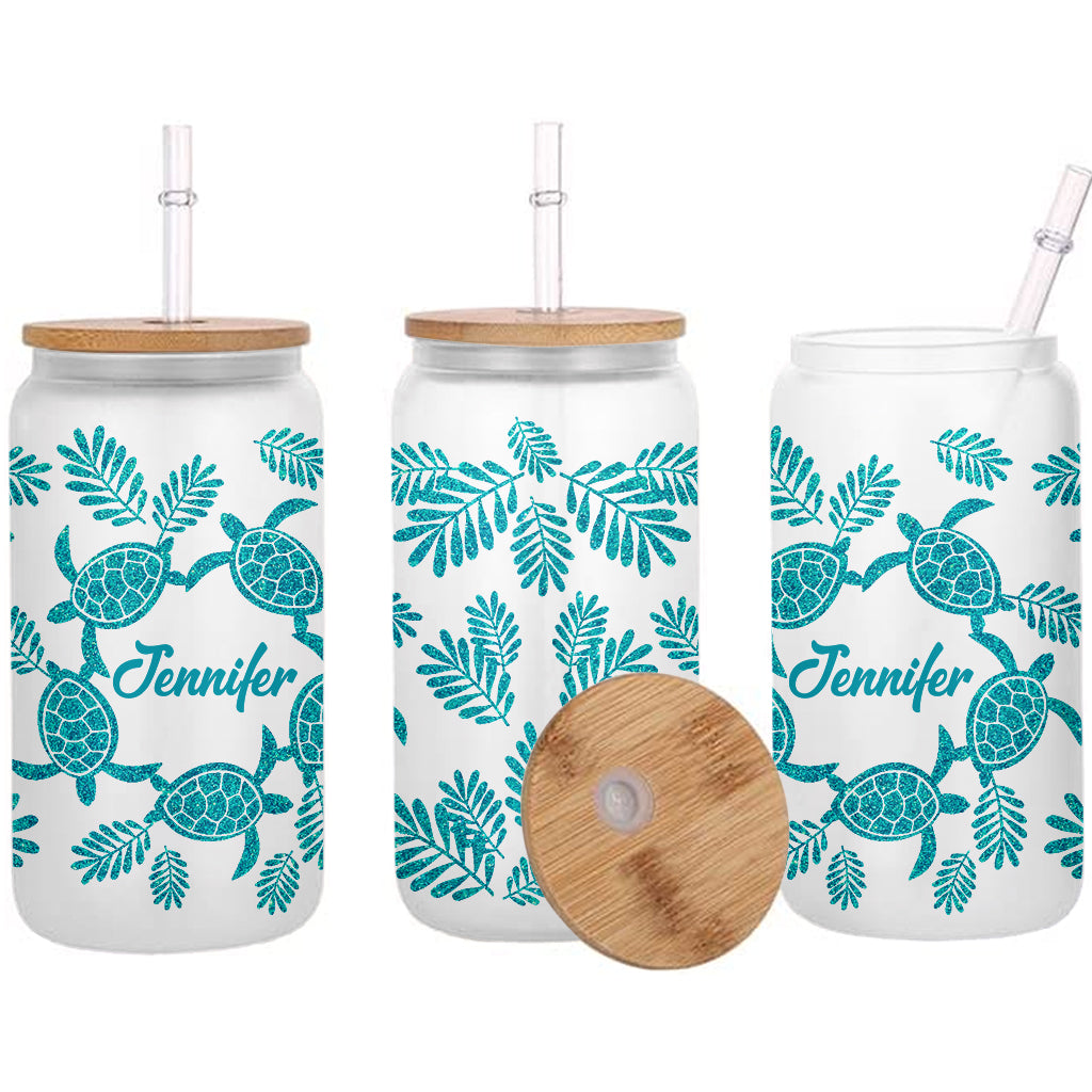 J'adore les tortues - Canette en verre personnalisée avec une tortue