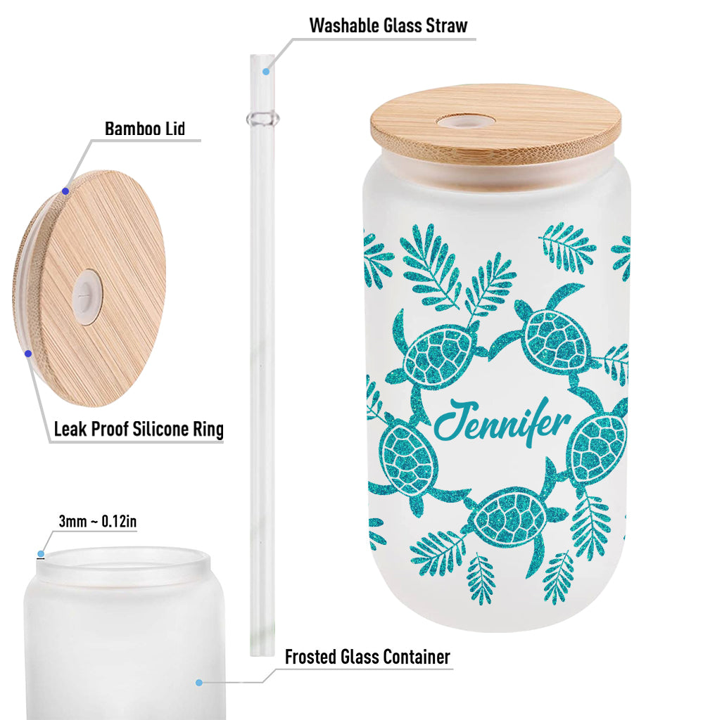 J'adore les tortues - Canette en verre personnalisée avec une tortue