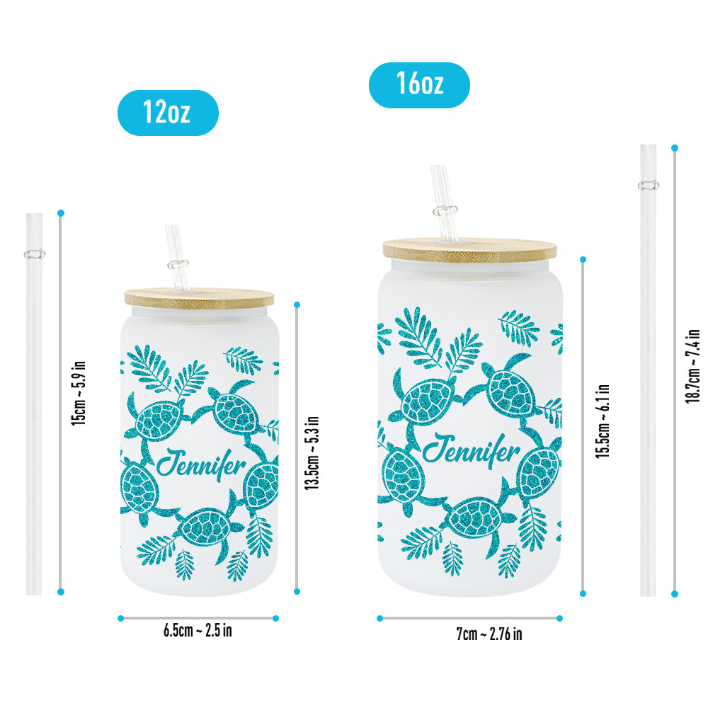 J'adore les tortues - Canette en verre personnalisée avec une tortue
