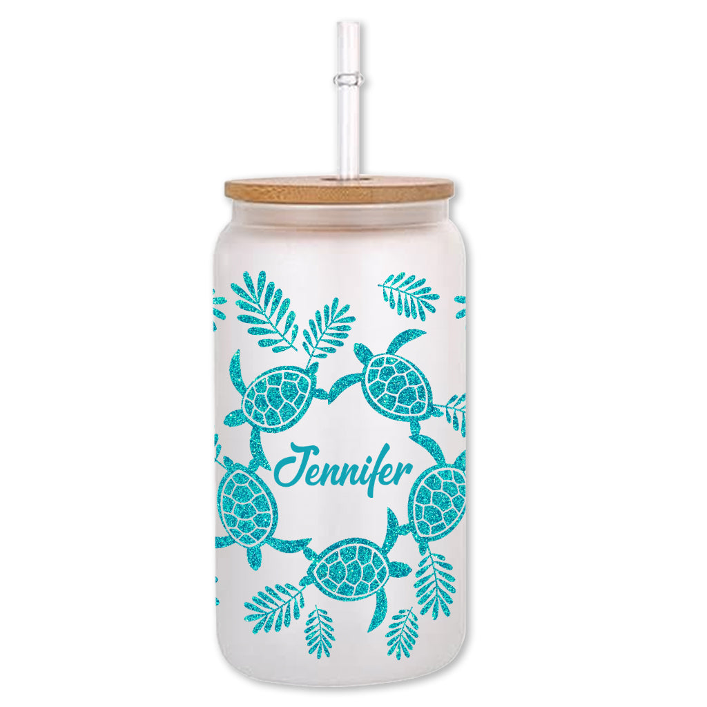 J'adore les tortues - Canette en verre personnalisée avec une tortue