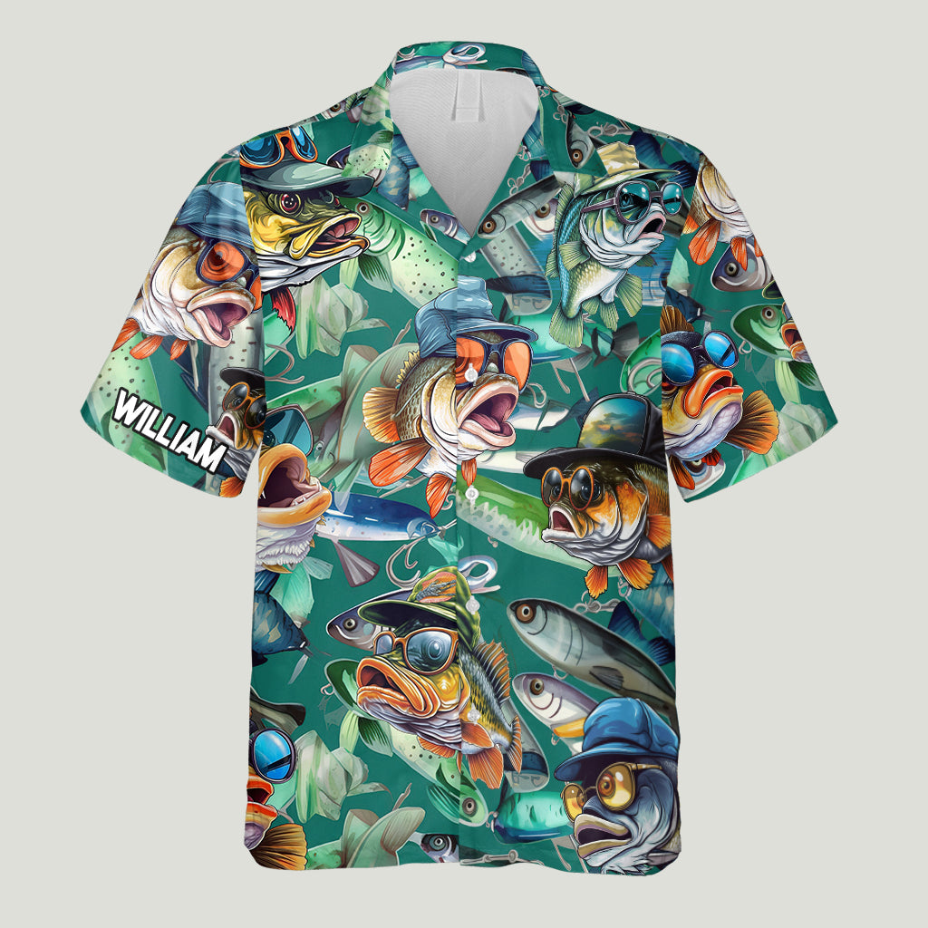 Passionné de pêche ? Chemise hawaïenne et short pour homme personnalisés sur le thème de la pêche.