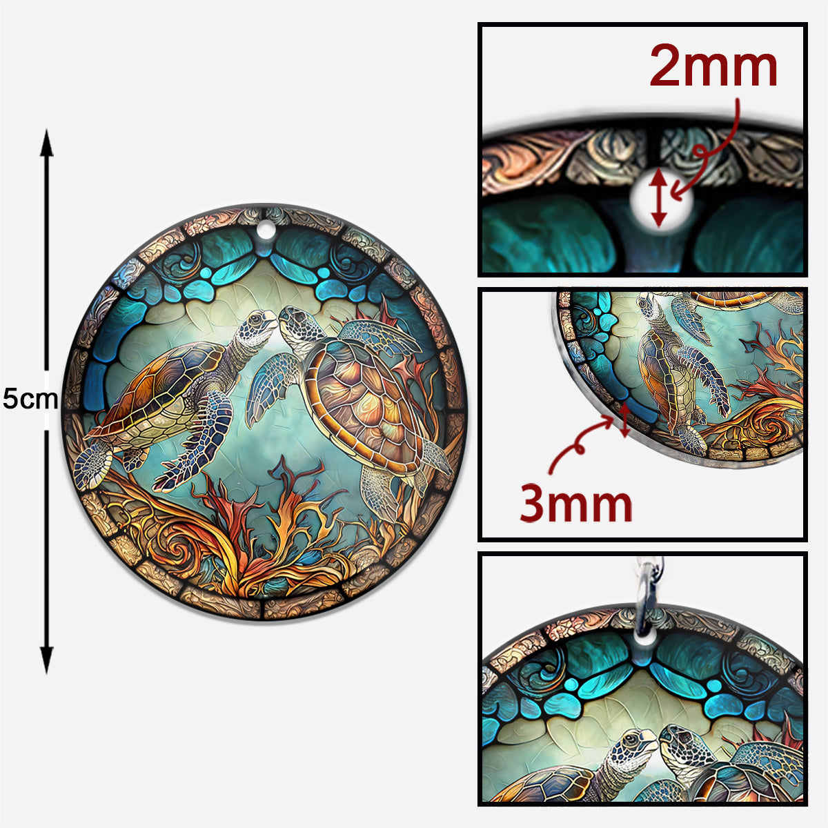 Toi, moi et la mer - Porte-clés tortue personnalisé (Impression recto verso)