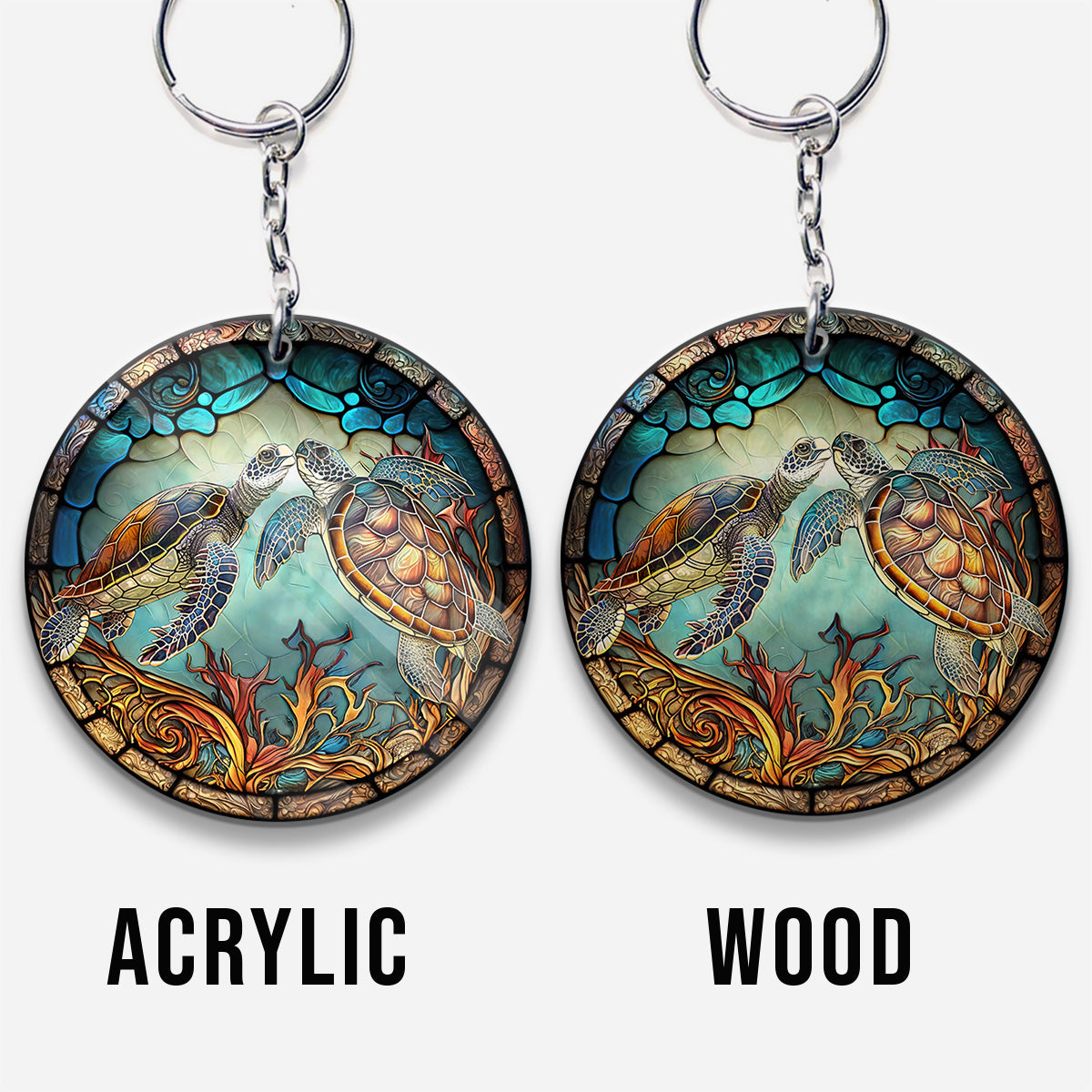 Toi, moi et la mer - Porte-clés tortue personnalisé (Impression recto verso)