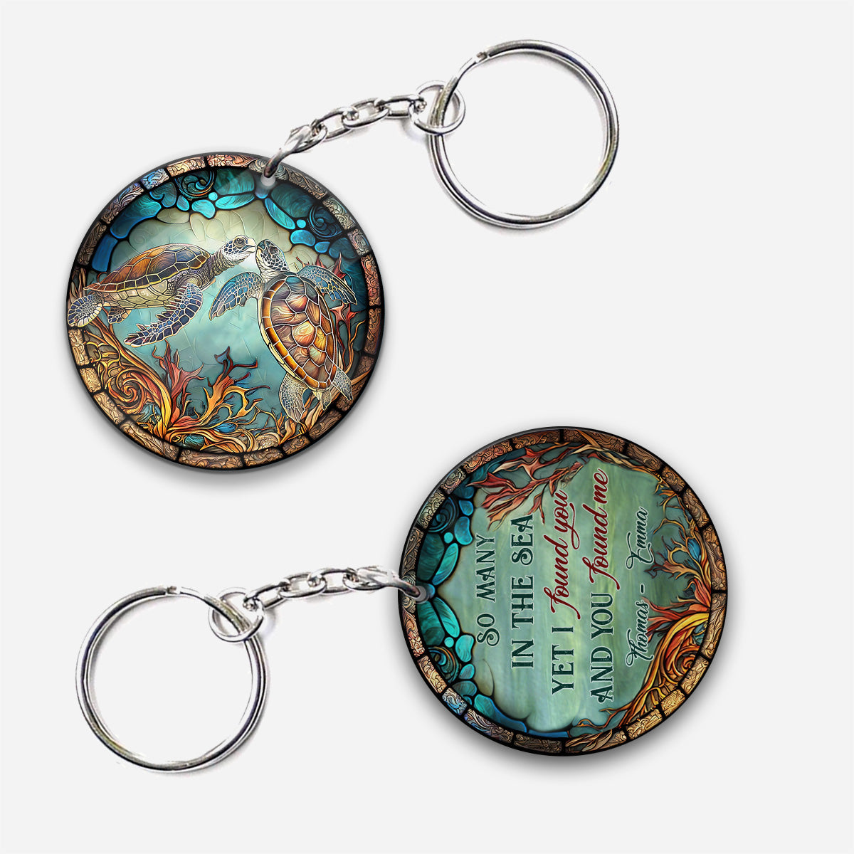 Toi, moi et la mer - Porte-clés tortue personnalisé (Impression recto verso)