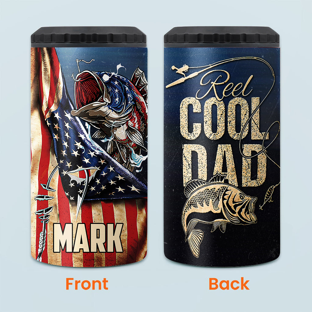 Patriotic Reel Cool Dad - Personalized Fishing Can Cooler
