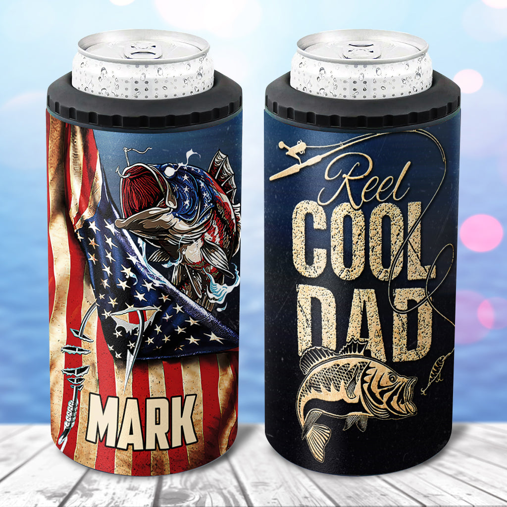 Patriotic Reel Cool Dad - Personalized Fishing Can Cooler