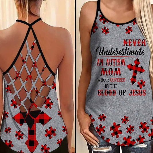Never Underestimate - Autism Awareness Cross Tank Top