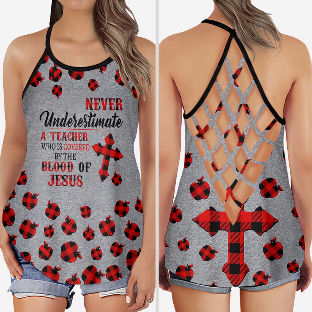 Never Underestimate  - Teacher Cross Tank Top
