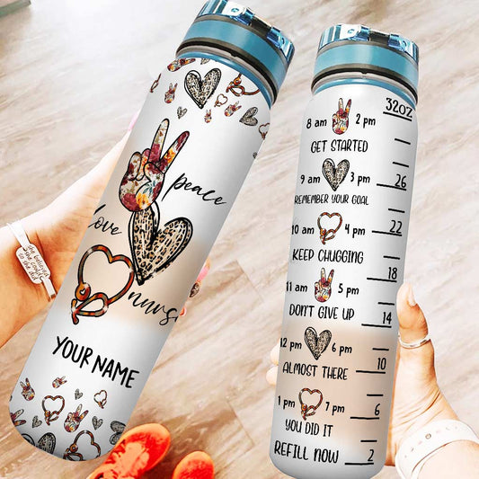 Infirmière Peace Love - Gourde personnalisée avec suivi d'hydratation