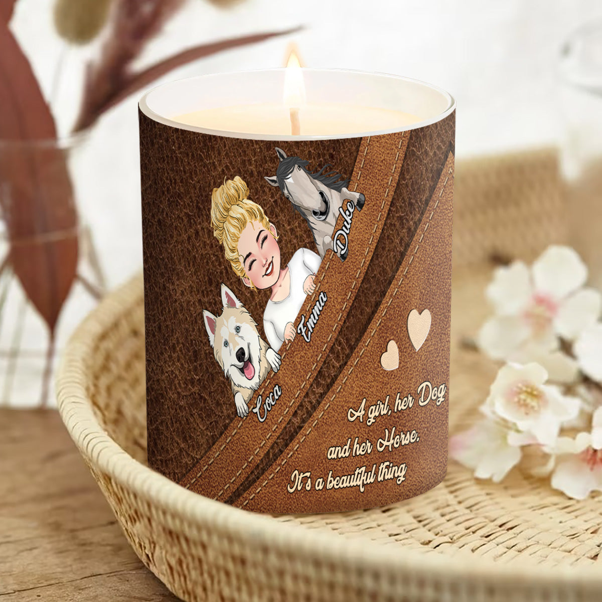 Quelle belle chose ! Bougie personnalisée en forme de cheval avec couvercle en bois
