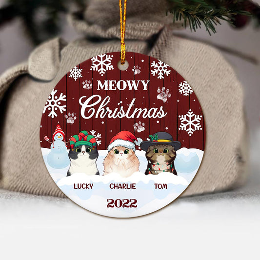 Meowy Christmas - Ornement de Noël personnalisé en forme de chat (Impression recto verso)