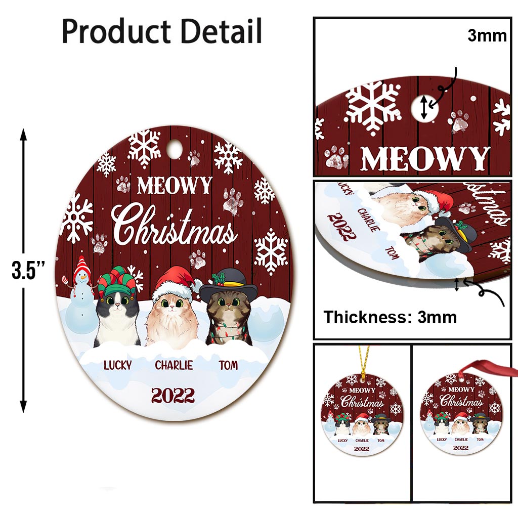 Meowy Christmas - Personalized Christmas Cat Ornament (Printed On Both Sides)