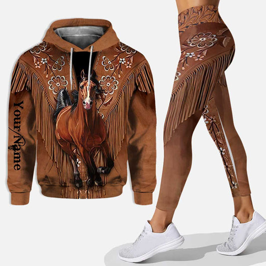 Fille à cheval - Sweat à capuche et legging personnalisés avec imprimé motif cuir