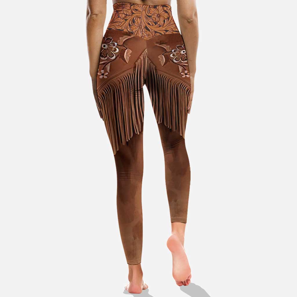 Fille à cheval - Sweat à capuche et legging personnalisés avec imprimé motif cuir