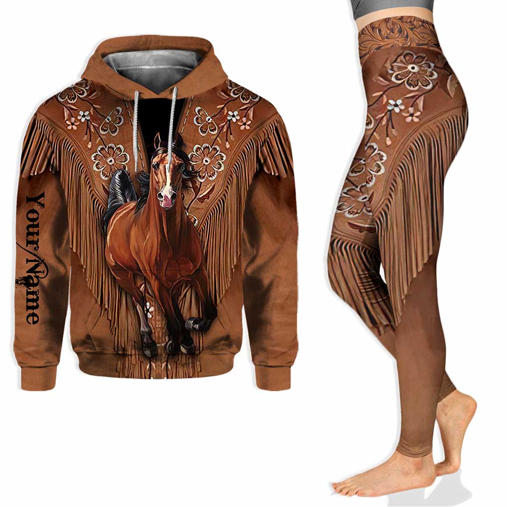 Fille à cheval - Sweat à capuche et legging personnalisés avec imprimé motif cuir