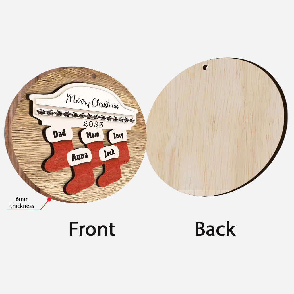 Joyeux Noël - Ornement familial personnalisé en bois à 2 niveaux