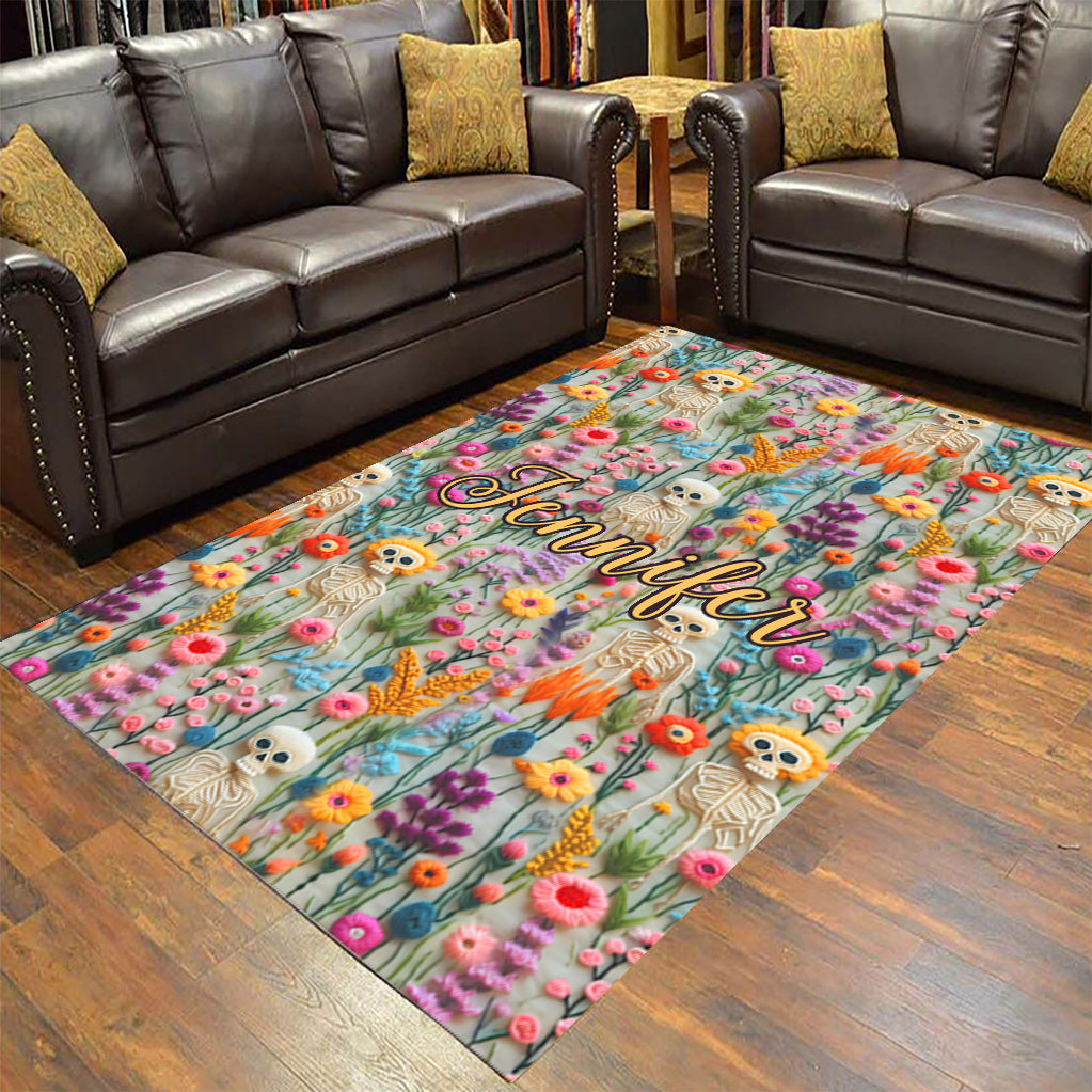 Tapis squelette floral - Crâne personnalisé