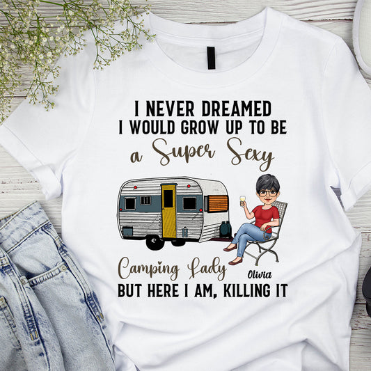 T-shirt et sweat à capuche personnalisés « Camping Lady »