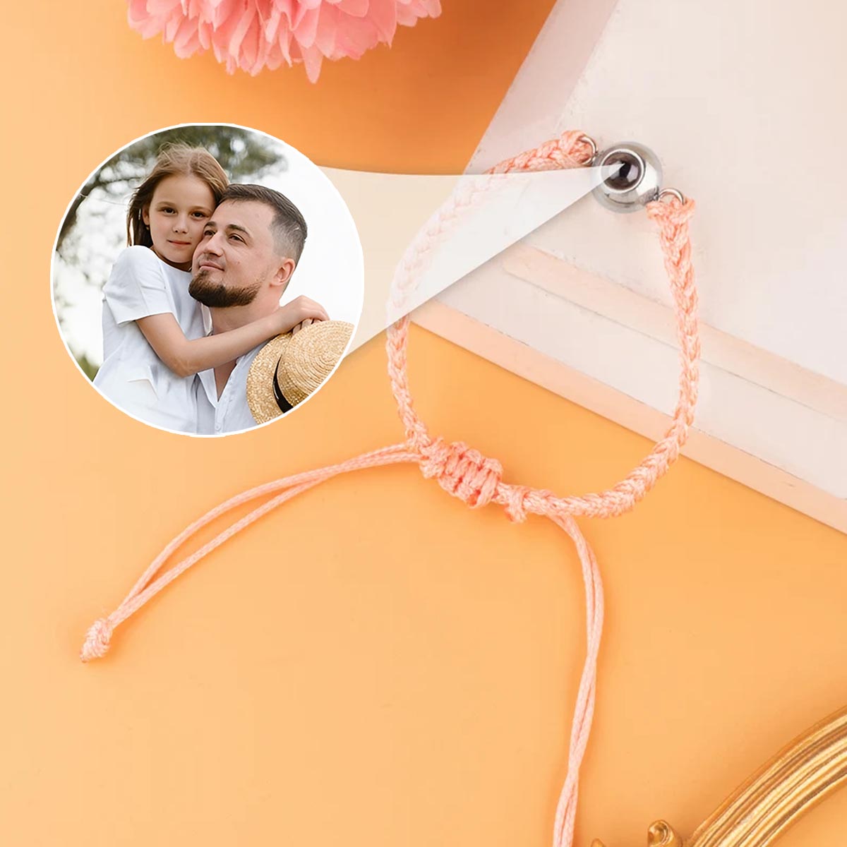 Bracelet papa avec photo intégrée - Bracelet de projection personnalisé pour papa