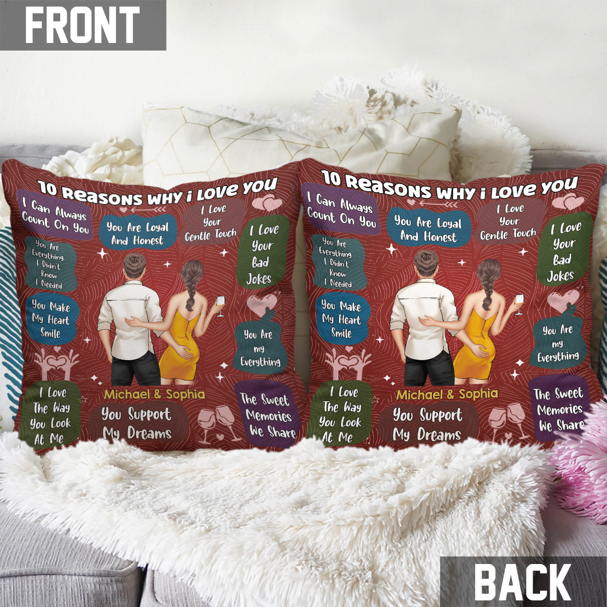 10 Reasons I Love You - Personalized Couple Throw Pillow