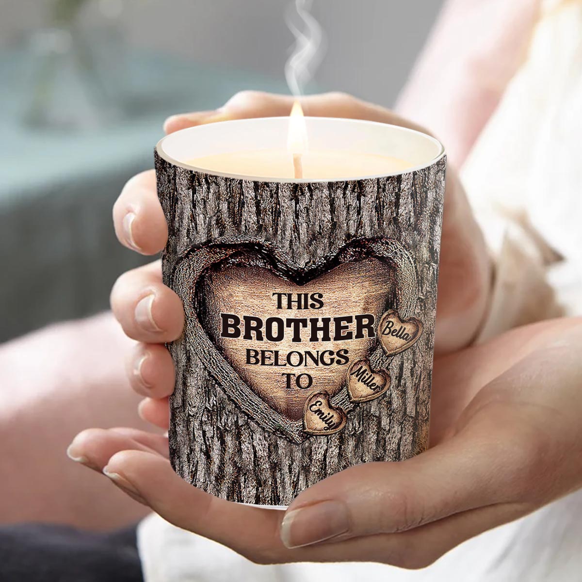 Cœur de papa - Cadeau pour papa, grand-mère, grand-père, maman, oncle, tante, frère, sœur - Bougie personnalisée avec couvercle en bois