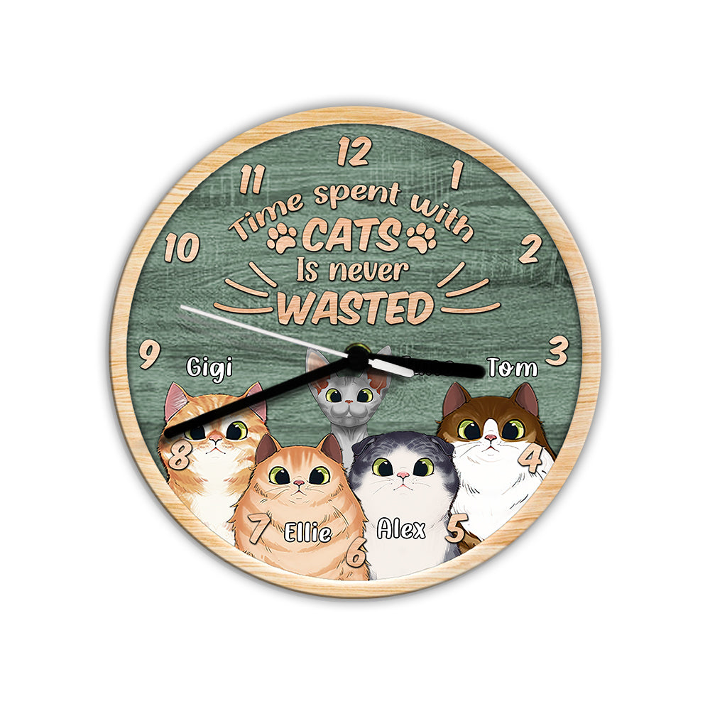 Le temps passé avec les chats n'est jamais perdu - Horloge murale personnalisée pour chats