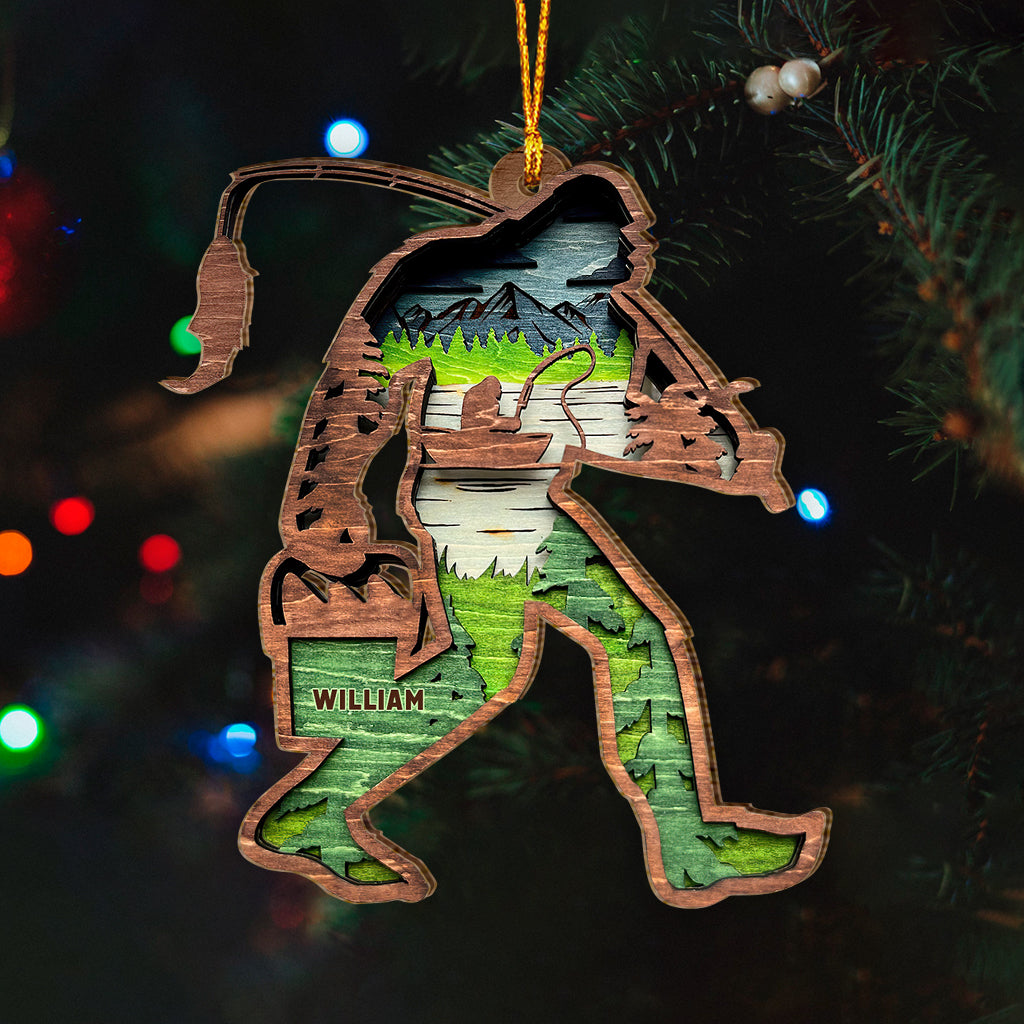 Bigfoot avec canne à pêche - Ornement de pêche personnalisé