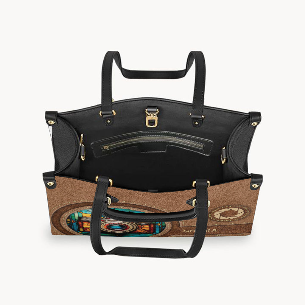 Juste une fille qui aime la photographie - Sac à main en cuir personnalisé pour photographe
