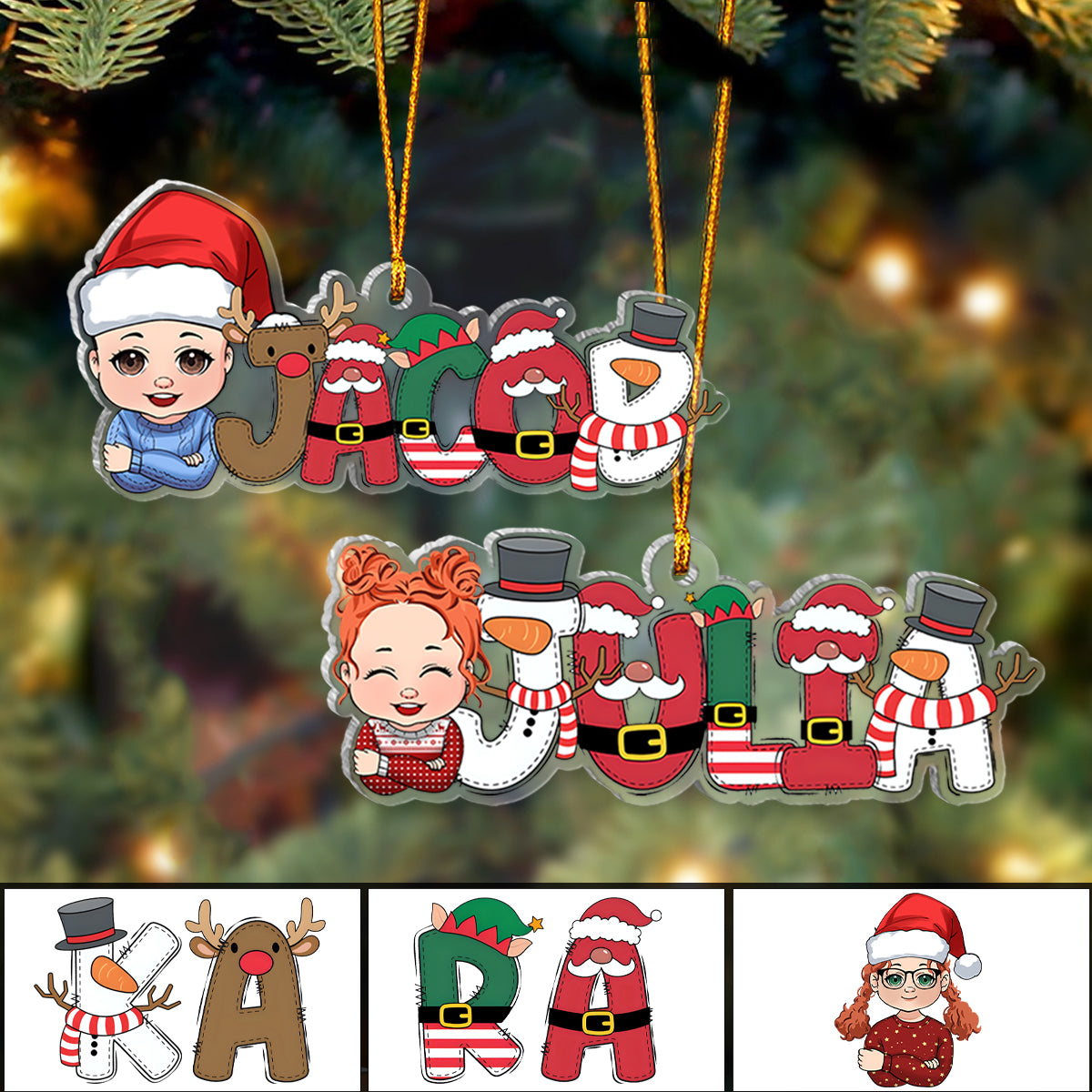 Joyeux Noël - Ornement transparent personnalisé pour enfant