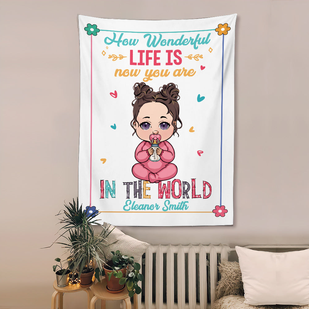 Tapisserie murale personnalisée avec le prénom de bébé - Cadeau de naissance