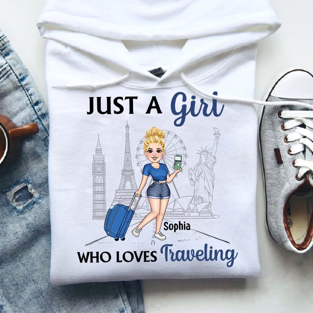 Juste une fille qui aime voyager - T-shirt et sweat à capuche de voyage personnalisés