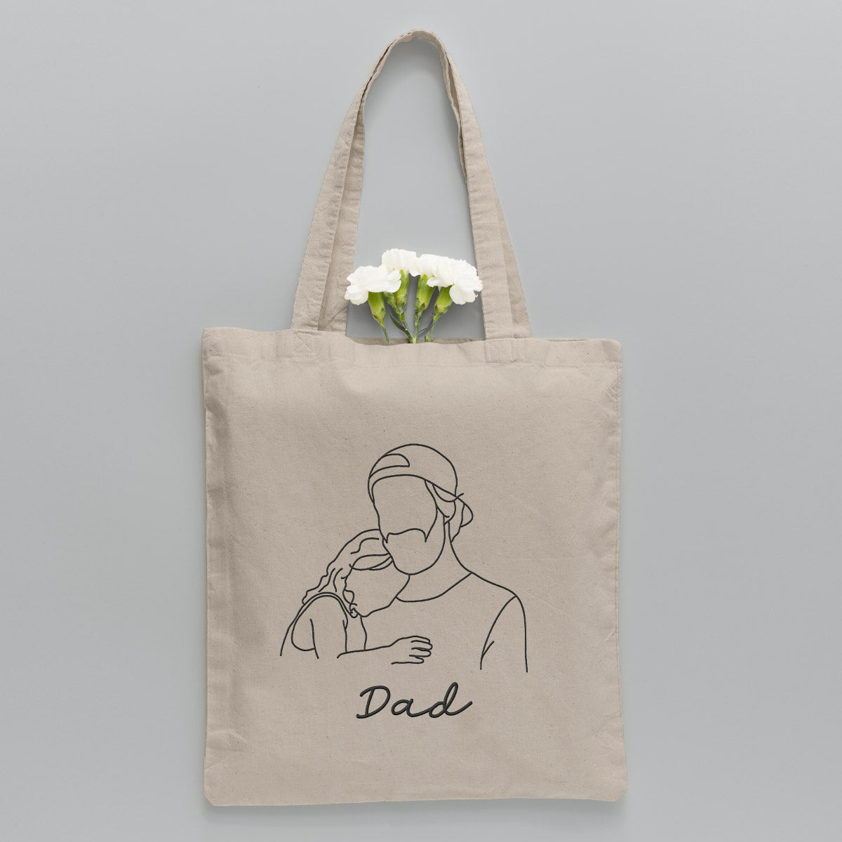 Sac fourre-tout brodé personnalisé avec photo au trait - Sac fourre-tout brodé personnalisé pour papa