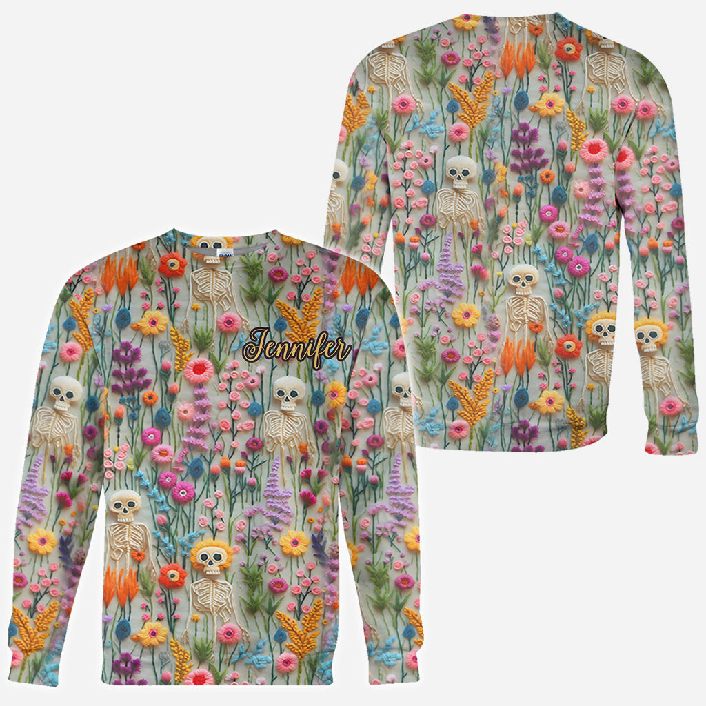 T-shirt à motif floral squelette et crâne personnalisé