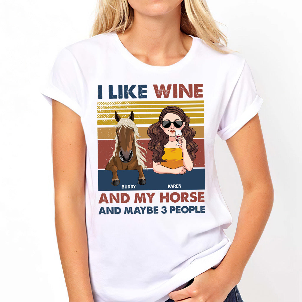J'aime le vin et mon cheval - T-shirt et sweat à capuche personnalisés avec motif cheval