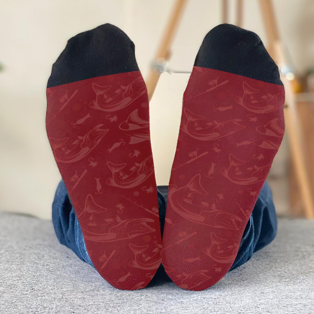 Lucky Fishing Socks - Gift for dad, uncle, aunt, grandma, grandpa, mom, son, daughter, brother, sister, granddaughter, grandson, husband, wife, boyfriend, girlfriend, friend, co-worker - Personalized Socks