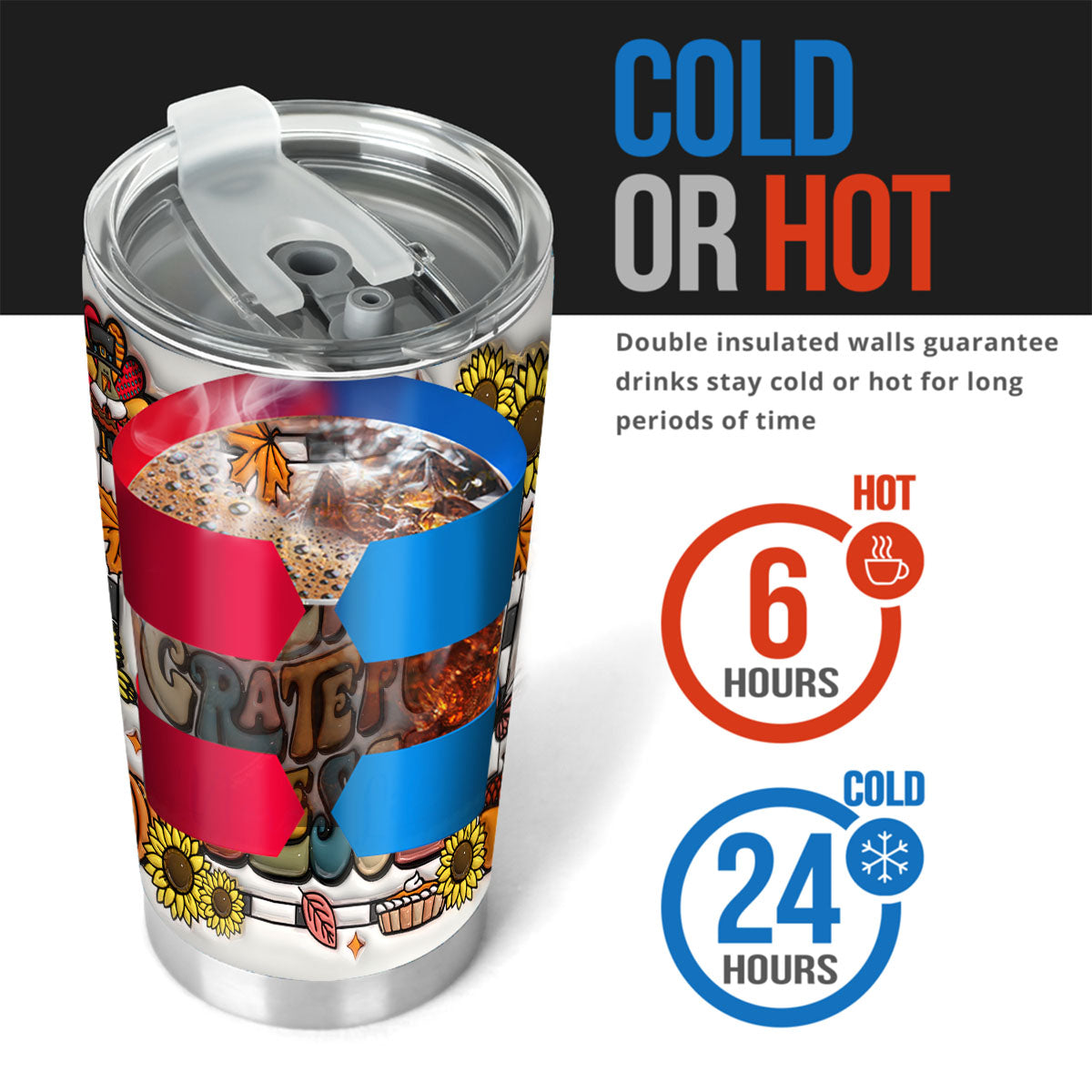 Gobelet de Thanksgiving « Reconnaissant, Grateful, Blessed »