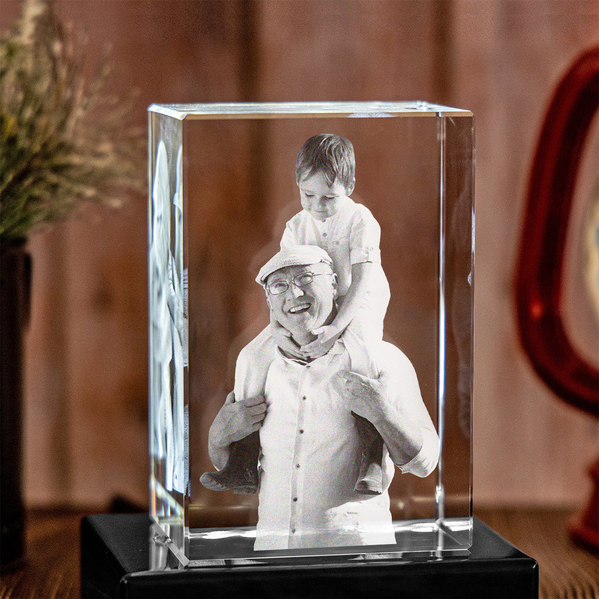 Lampe en cristal 3D cubique gravée au laser avec photo personnalisée - Grand-père