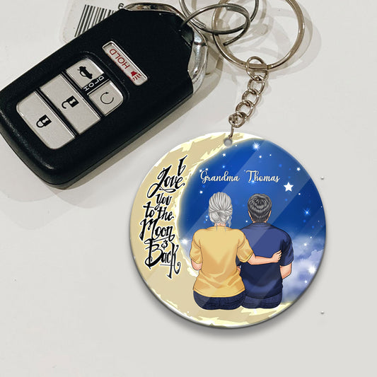 Aller et revenir de la Lune - Cadeau pour grand-mère, maman, papa, grand-père - Porte-clés personnalisé