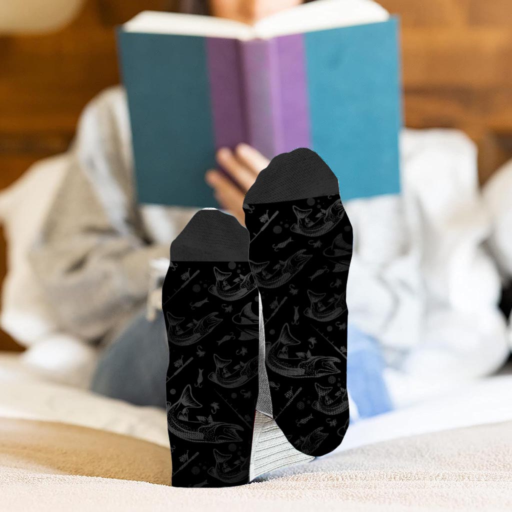 Lucky Fishing Socks - Gift for dad, uncle, aunt, grandma, grandpa, mom, son, daughter, brother, sister, granddaughter, grandson, husband, wife, boyfriend, girlfriend, friend, co-worker - Personalized Socks