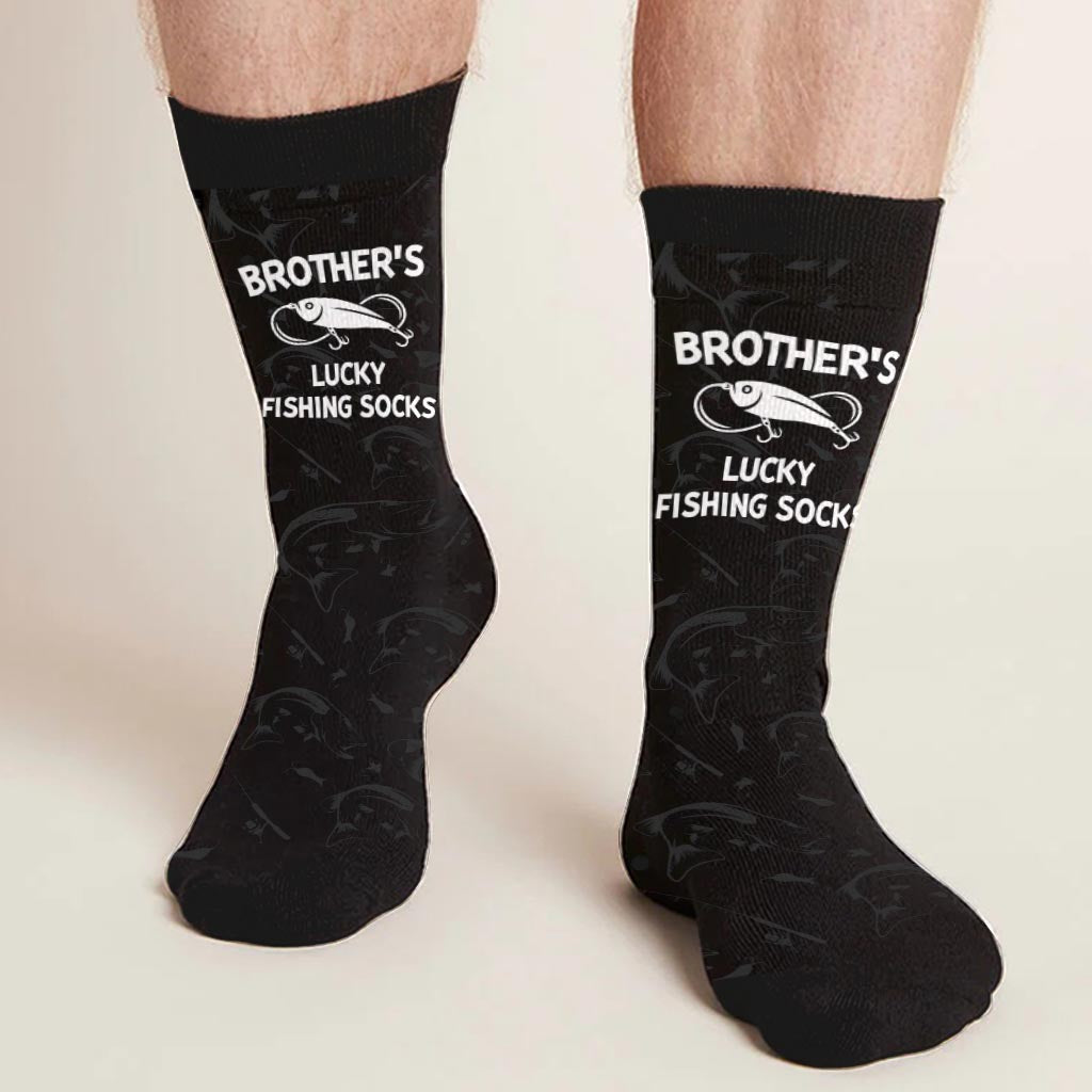 Lucky Fishing Socks - Gift for dad, uncle, aunt, grandma, grandpa, mom, son, daughter, brother, sister, granddaughter, grandson, husband, wife, boyfriend, girlfriend, friend, co-worker - Personalized Socks