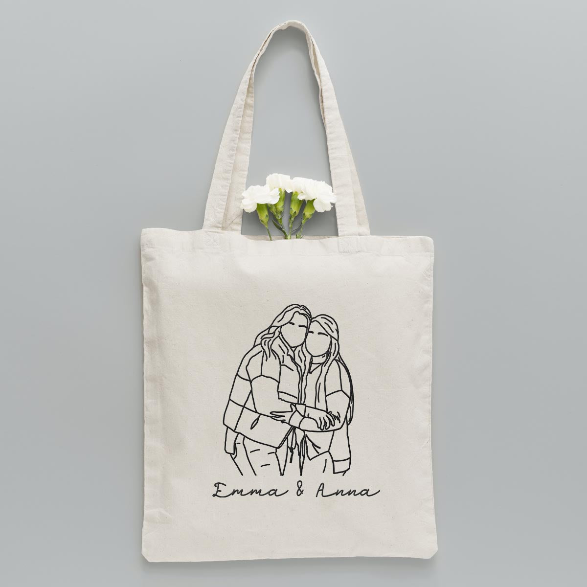 Sac fourre-tout brodé personnalisé avec photo au trait - Sac fourre-tout brodé personnalisé pour frères et sœurs