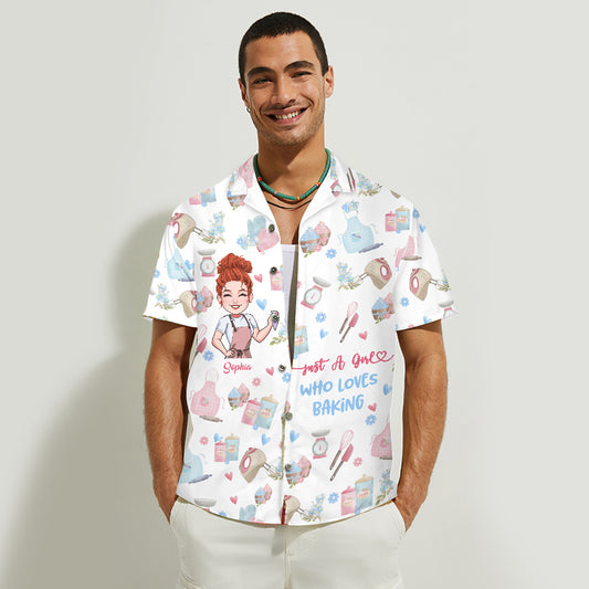 Une fille qui adore pâtisser - Chemise hawaïenne personnalisée sur le thème de la pâtisserie